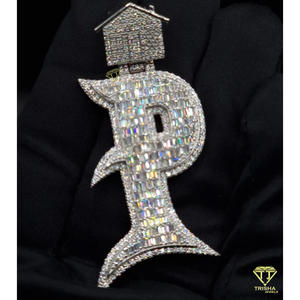 Collar con Colgante de Inicial 'P' en Forma de Baguette con Diamante Cultivado en Laboratorio, Joyería Hip Hop Brillante, Regalo - Product Image 3