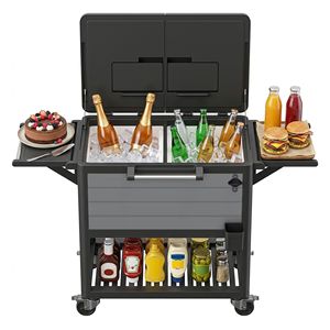 Chariot isotherme d'extérieur à roulettes avec doubles couvercles latéraux, étagères pliables et roulettes multidirectionnelles - Product Image 1