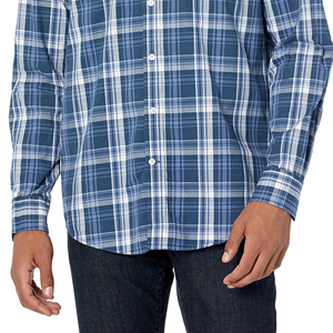 Chemise à manches longues boutonnée pour homme en flanelle tricotée respirante, écologique et à séchage rapide, col montant - Noir Blanc Bleu Style Urbain - Product Image 2