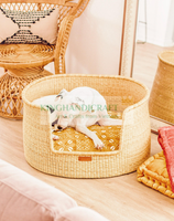 Vente en gros Vietnam de lit en jonc de mer naturel pour animaux de compagnie lit en fibre imperméable respirant personnalisé pour chat et chien accessoires à motif solide