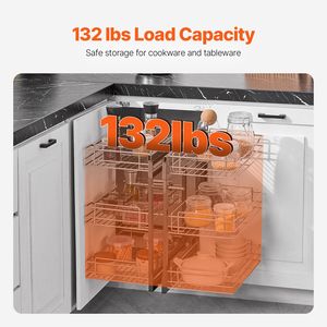 Organizzatore per Armadio da Cucina a 3 Livelli e 6 Ripiani, Apertura 15'' L, Organizzatore Estraibile per Angolo Cieco, Cestelli Portaoggetti in Acciaio al Carbonio Cromato - Product Image 5
