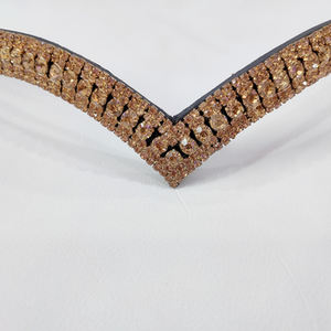 Fronture de cheval en cuir italien avec cristaux dorés et diamants, accessoire d'équitation de luxe, équipement de concours premium - Product Image 1