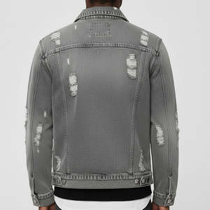 Chaqueta vaquera vintage de moda con efecto rasgado, muy vendida, con bolsillos frontales, 100% algodón, para adultos. - Product Image 3