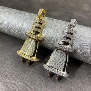 Colgante de Moda Totalmente Cubierto de Diamantes Estilo Miami Bling Power Plug para Hombre, Joyería Hip Hop - Product Image 4