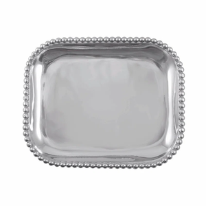 Beaded Rim Stainless Steel Serving <b>Tray</b> Polished Silver Rectangular Metal Platter Classic Pearl Edge Decorative <b>Tray</b> for Wedding - Product Image 1