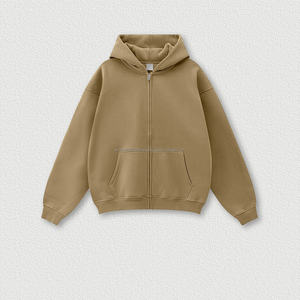 Ensemble de sweats à capuche à fermeture éclair pour hommes ODM, poids lourd, avec sweats à capuche à motif uni tricoté et pantalon à jambes larges, poches utilitaires et style délavé - Product Image 2