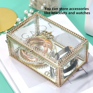 กล่องใส่เครื่องประดับตกแต่ง ฝาแก้ว กรอบโลหะ กล่องเก็บของ กล่องใส่เครื่องประดับแก้วพรีเมียม กล่องของขวัญงานแต่งงาน - Product Image 3