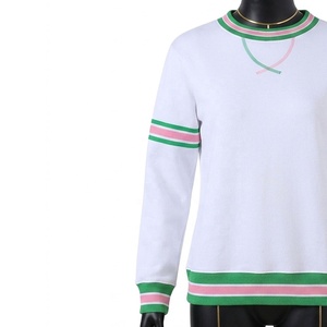 Pull blanc à col rond pour femme avec rayures vertes et roses, manches longues, tricoté, décontracté, pour l'automne, sweat-shirt à col rond pour sororité - Product Image 4