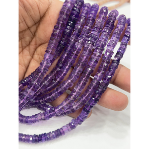 Perles de pierres précieuses de haute qualité pour la fabrication de bijoux, 17 pouces, améthyste rose naturelle, quartz facetté, forme Heishi, taille 7-8 mm - Product Image 1