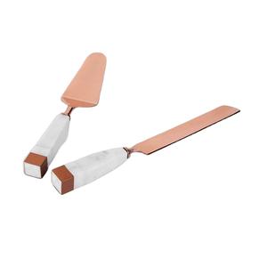 ชุดมีดตัดและเสิร์ฟเค้กโลหะมีดตัดเค้กด้ามหินอ่อนสีขาว - Product Image 1