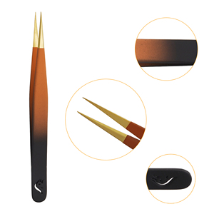 Pinzas para Extensión de Pestañas Stahlmann Pro de Acero Inoxidable de Alta Calidad, Recubrimiento en Polvo Negro Naranja Personalizado - Product Image 4