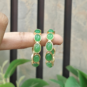 Boucles d'oreilles créoles ovales colorées en pierre de jade, plaqué or 18 carats, en laiton, avec monture à sertir, pour femmes, vente en gros - Product Image 3