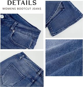 Mujer de cintura alta Flare Stretch Bootcut Denim transpirable botón recto decoración Skinny Casual Streetwear para verano - Product Image 3