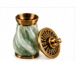 Stainless Steel Religious Eco-Friendly Indian Incense Burner <b>Bakhoor</b> <b>Oud</b> Charcoal Aroma Burner Gold Finish Green Marble Design - Product Image 6