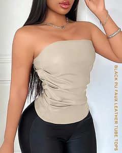 Top de Cuero Personalizado con Logotipo para Mujer, Chaleco Corto sin Mangas de Cuero PU, Ropa de Moda, Fabricante OEM, Proveedor Mayorista - Product Image 5