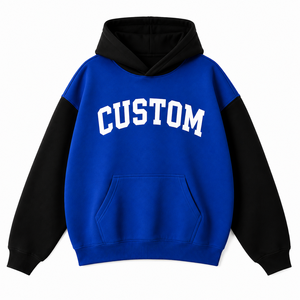 Custom Letter Print <b>Oversized</b> Hooded Sweatshirt Men's Blue Black Sleeve Casual Autumn Wear Fleece Knitted <b>Hoodie</b> - Product Image 1