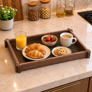 Luxury Wooden Serving Tray with Raised Edges| Premium Rectangular Decorative Tray for Home Hotel Restaurant Coffee <b>Table</b> Display - Product Image 4