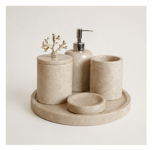 Luxury Natural <b>Marble</b> Bathroom Accessory Set 5-Piece Handcrafted Polished Stone <b>Soap</b> <b>Dispenser</b> Toothbrush Holder for Home - Product Image 5