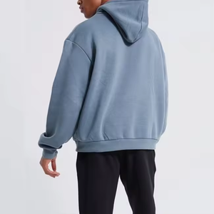 Sweat à capuche surdimensionné pour homme de qualité supérieure, imprimé avec logo personnalisé, en coton molletonné bleu uni, avec poche avant et logo, style décontracté - Product Image 6