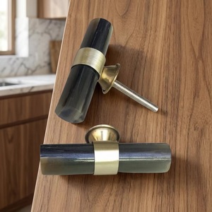 Cylindrical Brass <b>Cabinet</b> Handle with Black Resin <b>Knob</b> for Kitchen Furniture Contemporary Design Durable Finish - Product Image 5