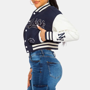 Chaquetas Letterman de Béisbol Personalizadas, Chaqueta Bomber Varsity de Invierno con Cuerpo de Lana y Mangas de Cuero para Mujer, Venta al Por Mayor, MOQ Bajo - Product Image 4