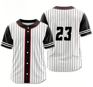 Camiseta de Béisbol Personalizada Blanca con Rayas Negras, Camisa con Botones, Uniforme de Equipo Personalizado, Ropa Deportiva Transpirable, Sublimación - Product Image 1