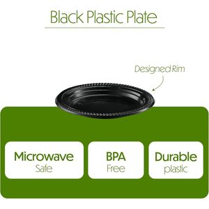 100 Piatti Monouso in Plastica Nera Leggera da 7 Pollici per Cena, Dessert e Antipasti - Stoviglie per Feste - Product Image 2