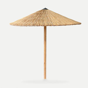 Tropiccal Palm Leaf Parasol with Rustic Bamboo Pole - Minimalist Cone Thatch <b>Umbrella</b> for Modern <b>Patio</b> and Deck - Product Image 1