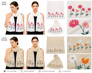 Floral Embroidered Viscose Scarf Lightweight Breathable Shawl for Women Spring Daily Wear Fashion Accessory - Product Image 1