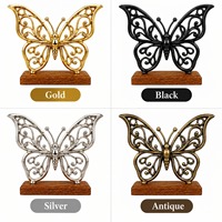 Objet décoratif papillon plaqué or sur base en bois, décoration traditionnelle pour la maison, ornement de table pour hôtel et restaurant
