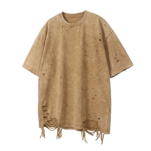 Camiseta Personalizada con Lavado Ácido para Hombre, Estilo Urbano Holgado, Efecto Vintage, Algodón Suave y Transpirable, Ropa de Moda Premium OEM - Product Image 1