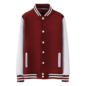 Men's Maroon Varsity <b>Jacket</b> with <b>White</b> Sleeve and Embroidered Logo Preppy Style Regular Fit Autumn Wear - Product Image 1