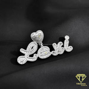 Elegante colgante de letra con diamantes de moissanita y piedras brillantes, cadena cubana, joyas de lujo estilo hip hop - Product Image 4