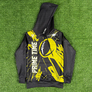 Kit d'équipe de football 7v7 personnalisé de qualité supérieure, jaune, blanc, noir, imprimé abstrait, maillots sans manches, shorts, sweat-shirt à capuche, sac de sport - Product Image 3