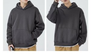 Autumn Winter 600GSM Heavy Weight Men's <b>Hoodie</b> New Casual Thick Cotton Pullover Sweatshirt in Solid Color Plus Size Warm Top - Product Image 5