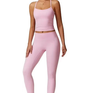 Conjunto de Yoga para Mujer, Transpirable, de Secado Rápido, Ecológico, Elástico en Cuatro Direcciones, Poliéster y Spandex, Leggings de Cintura Alta sin Costuras, Logotipo Personalizado OEM - Product Image 1