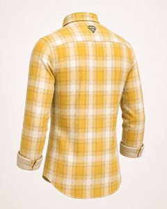 Chemise décontractée en coton à manches longues pour homme, à carreaux jaunes, personnalisée OEM, respirante, boutonnée, en flanelle, vente en gros - Product Image 6