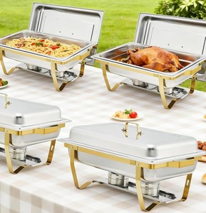 Plat de service élégant en acier inoxydable doré avec couvercle pour buffet traiteur, chauffe-plats pour hôtels, restaurants et décoration intérieure - Product Image 5