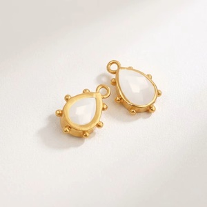 White Chalcedony Gold Beaded Teardrop Pendant Faceted Gemstone <b>Charms</b> for DIY Necklace Jewelry Making Supplies - Product Image 1