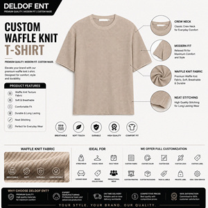 Wholesale Solid Jersey <b>Waffle</b> Knit Men's Casual Loose Fit Short Sleeve Crew Neck T-<b>Shirt</b> OEM Clothing Manufacturer - Product Image 4