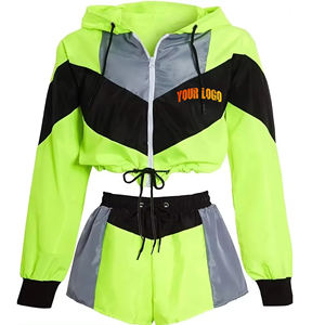 Conjunto de Chaqueta con Cierre y Pantalones Cortos Deportivos con Logotipo Personalizado, Conjunto de Ropa Deportiva de Moda con Parches, Chaqueta Corta de Verano para Mujer - Product Image 4