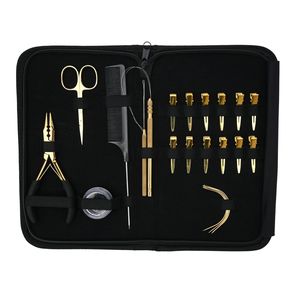 Kit d'outils pour extensions capillaires : Pince à sertir à trois trous, crochet à boucle, aiguilles courbées, boîte à perles, peigne de sectionnement, pinces, ciseaux, pince à cheveux - Product Image 1