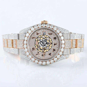 Reloj de Pulsera de Lujo para Hombre, Personalizado, con Caja de Acero Inoxidable y Moissanita, Esfera de 46 mm, Esfera Árabe Totalmente Adornada, Brazalete de Dos Tonos, Movimiento de Cuarzo - Product Image 1