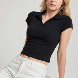 Camiseta de Punto Negra para Mujer, Cuello Alto, Manga Larga, Corte Ajustado, con Decoración de Cinturón, Estilo Y2K, para Todas las Temporadas - Product Image 1