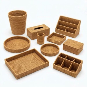Natural Handwoven Rattan Storage Tray Set Wholesale Handmade Wicker Food Trays <b>Kitchen</b> <b>Table</b> Organizer Vietnam Supplier - Product Image 1