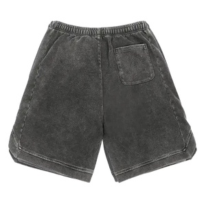 Shorts en coton de qualité avec logo personnalisé, vente en gros de shorts de survêtement vieillis, shorts délavés vintage noirs pour hommes - Product Image 3