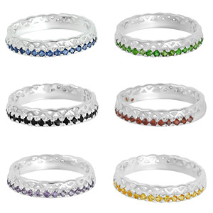 Anillo de Eternidad de Plata de Ley 925 al por Mayor con Gemas Auténticas de Zafiro Azul, Citrino, Amatista, Ónix Cromado y Granate - Product Image 2