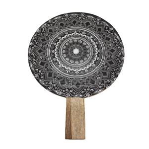Tabla de Cortar Redonda de Madera Hecha a Mano con Diseño de Mandala Negro en el Mango, Utensilios de Cocina, Tabla de Cortar Queso de Madera - Product Image 1