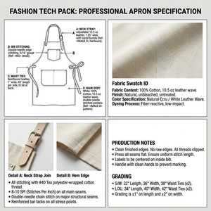 Simple White Leather Bib <b>Apron</b> with Adjustable Waist and Multiple Pockets Straps for Daily Cooking Use - Product Image 6