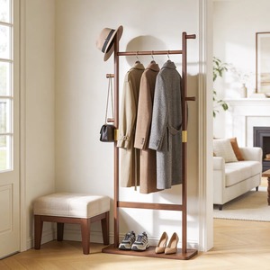Perchero moderno de madera con ganchos y estante para zapatos para almacenamiento en la entrada, diseño minimalista, forma rectangular - Product Image 5